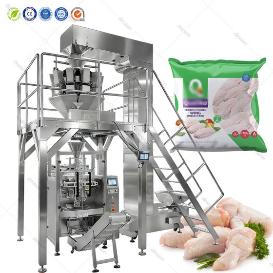 Automatic Frozen Food Big Bag Vertical Packing Machine French Fries Meatball Chicken Wings Meat Weighing and Packaging Machine